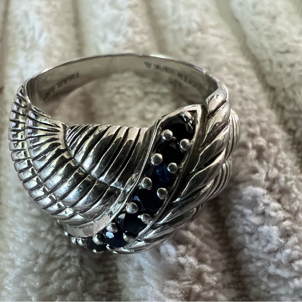 Judith Ripka Silver and Blue Feather Ring